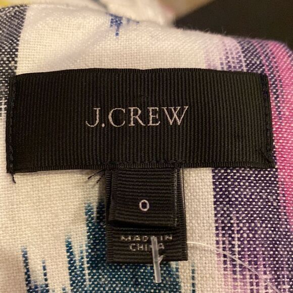 J Crew Ivory Watercolor Ikat Shift Dress Size 0 Embroidered Sleeveless Linen - Picture 6 of 7